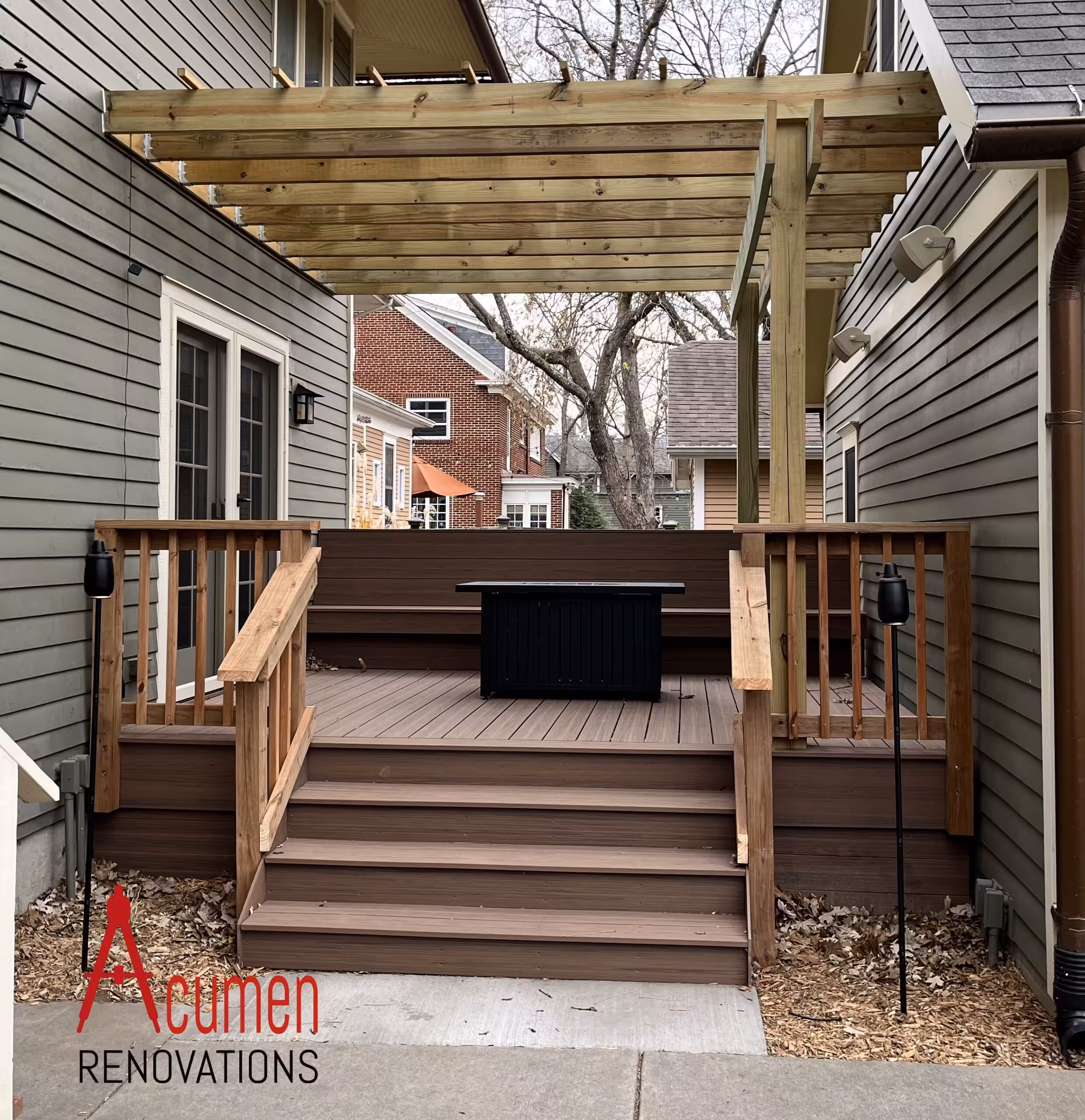 A finished custom deck built by Acumen Renovations in Kansas City